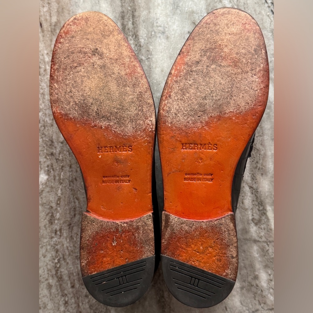 HERMES Crocodile Brown Alligator Leather Penny Loafer Shoes 10 US 43 Euro 9 UK - Picture 11 of 16